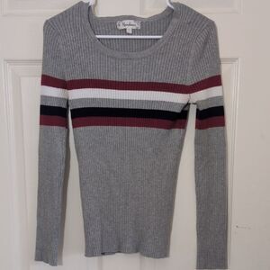 Moondance Women's Sweater With Gray/Red/White/Navy  Stripes.  Very Stretchy